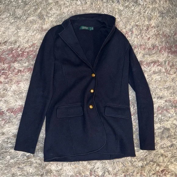 Ralph Lauren combed cotton navy knit polo sweater blazer M - Picture 2 of 5